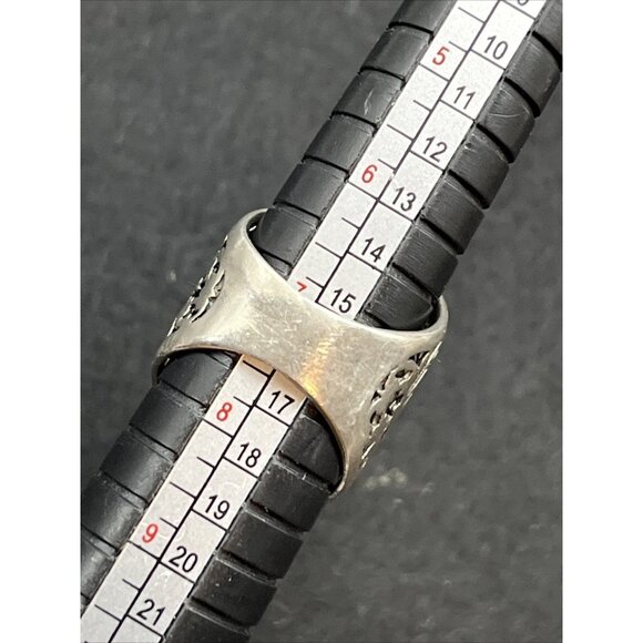 Vintage Sterling Silver Azurite Ring Chunky Open Scrollwork Size 8 Heavy Signed - Picture 8 of 9